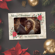 Gouden, rode Poinsettia Foto Flat Holiday Kaart