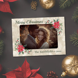 Gouden, rode Poinsettia Foto Flat Holiday Kaart