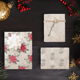 Gouden, rode Poinsettia vakantie Inpakpapier Vel