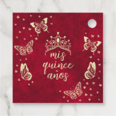 Gouden Rode Quinceañera Butterfly Tiara Mis Quince Bedankjes Labels (Achterkant)