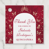 Gouden Rode Quinceañera Butterfly Tiara Mis Quince Bedankjes Labels (Voorkant)
