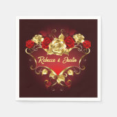 Gouden Rode Rozen Bloemachtige Moderne Boho Servet (Voorkant)