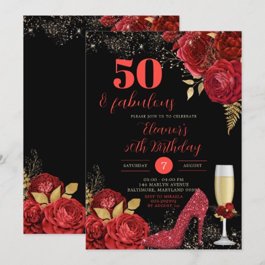 Gouden Rode Rozen Stiletto Hakken Volwassenen Verj Kaart (Voorkant / Achterkant)