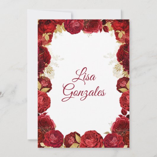 Gouden rode rozen Western Charra laarzen Quinceañe Kaart (Achterkant)