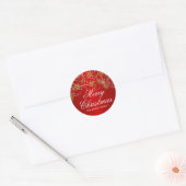 Gouden & Rode Sneeuwvlok Kerststicker Ronde Sticker (Envelop)