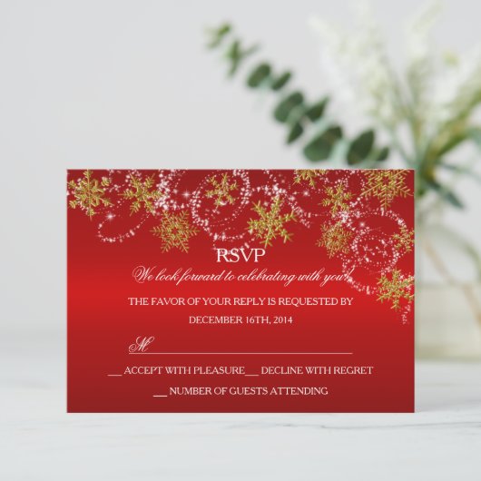 Gouden & Rode Sneeuwvlok Kerstvakantie RSVP (Staand voorkant)