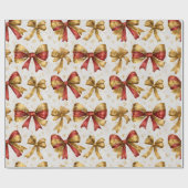 Gouden Rode Strikken Kerst Cadeaupapier (Vlak)