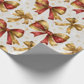 Gouden Rode Strikken Kerst Cadeaupapier (Hoek)