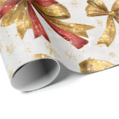 Gouden Rode Strikken Kerst Cadeaupapier (Rol Hoek)