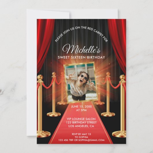 Gouden rode tapijt lief zestien film verjaardagsfe kaart (Voorkant)