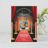 Gouden rode tapijt lief zestien film verjaardagsfe kaart (Staand voorkant)