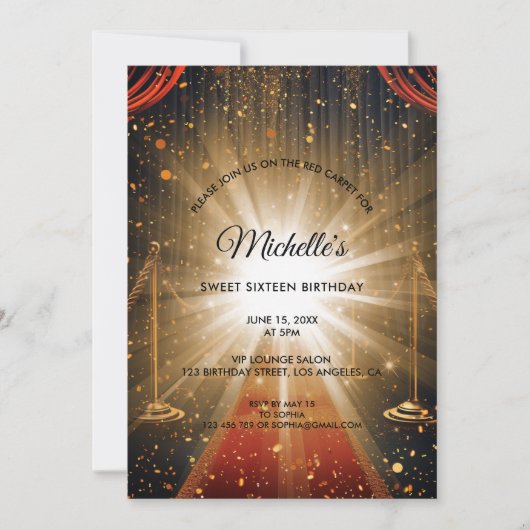Gouden rode tapijt lief zestien stijlvolle verjaar kaart (Voorkant)