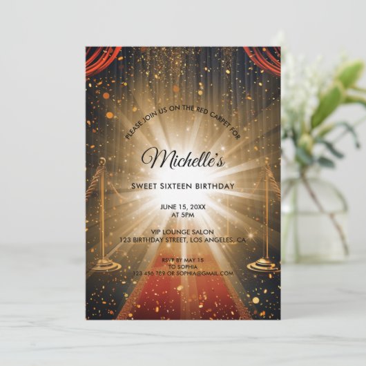 Gouden rode tapijt lief zestien stijlvolle verjaar kaart (Staand voorkant)