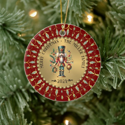 Gouden Rode Witte Diamanten Kerst Notenkraker Keramisch Ornament (Boom)
