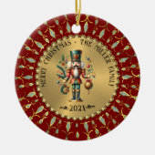 Gouden Rode Witte Diamanten Kerst Notenkraker Keramisch Ornament (Voorkant)