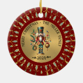 Gouden Rode Witte Diamanten Kerst Notenkraker Keramisch Ornament (Achterkant)