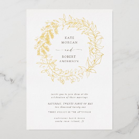 gouden roemeense bruidebruine bruiloft folie uitnodiging (Voorkant)