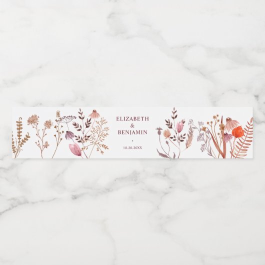 Gouden Roestige Boho Chic Herfst Wilde Bloemen Ele Waterfles Etiket (Enkel label)