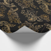 Gouden rollen | Faux zwart marmer Cadeaupapier (Hoek)