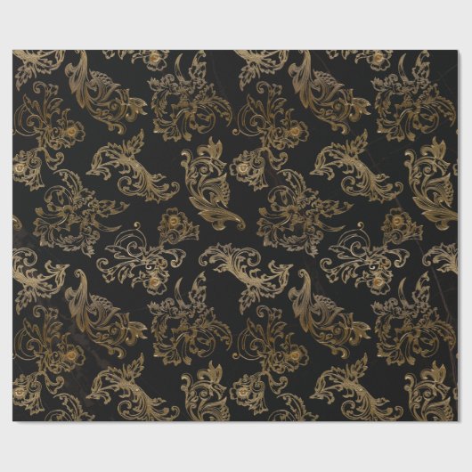 Gouden rollen | Faux zwart marmer Cadeaupapier (Vlak)
