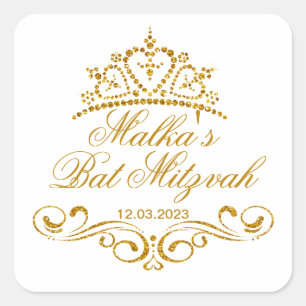 Gouden rollen, Tiara Bat Mitzvah Logo Vierkante Sticker