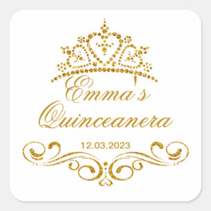 Gouden rollen, Tiara Quinceanera aangepaste Logo Vierkante Sticker