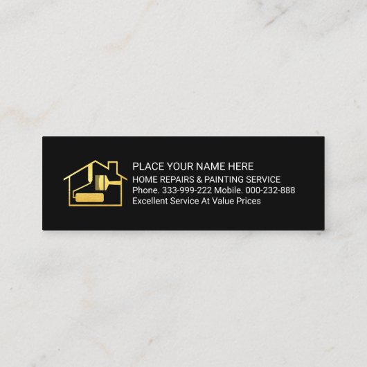 Gouden Roller Borstel Schilderen Huis Mini Visitekaartje (Achterkant)