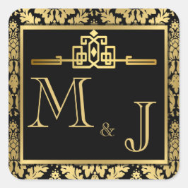 Gouden Romance Art Deco Envelopzegel Vierkante Sticker