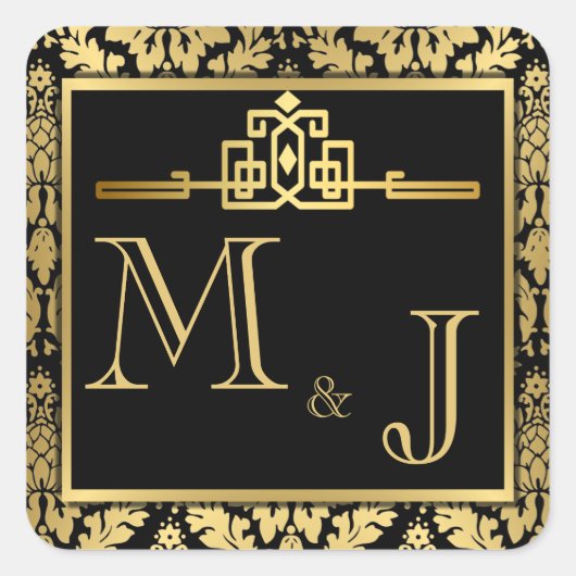 Gouden Romance Art Deco Envelopzegel Vierkante Sticker (Voorkant)