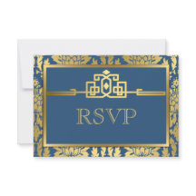 Gouden Romance Art Deco RSVP-kaart V2 | BLAUWGROEN