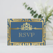 Gouden Romance Art Deco RSVP-kaart V2 | BLAUWGROEN RSVP Kaartje (Staand voorkant)