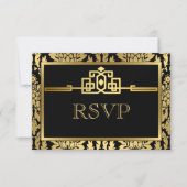 Gouden Romance Art Deco RSVP-kaart V2 RSVP Kaartje (Voorkant)