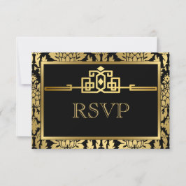 Gouden Romance Art Deco RSVP-kaart V2 RSVP Kaartje