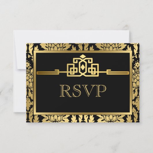 Gouden Romance Art Deco RSVP-kaart V2 RSVP Kaartje (Voorkant)