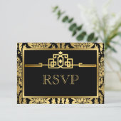 Gouden Romance Art Deco RSVP-kaart V2 RSVP Kaartje (Staand voorkant)
