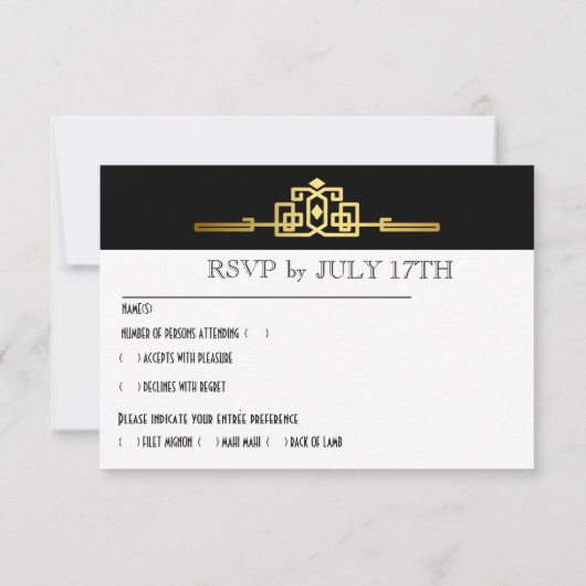Gouden Romance Art Deco RSVP-kaart V2 RSVP Kaartje (Achterkant)