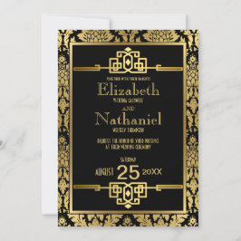 Gouden Romance jaren '20 Art Deco bruiloft uitnodi Kaart