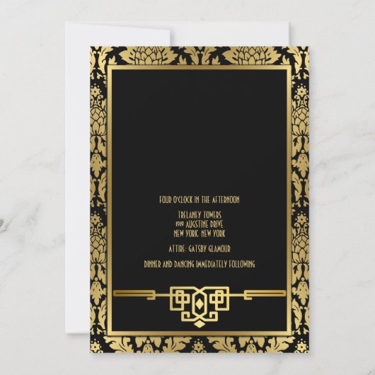 Gouden Romance jaren '20 Art Deco bruiloft uitnodi Kaart (Achterkant)