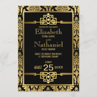 Gouden Romance jaren '20 Art Deco bruiloft uitnodi Kaart
