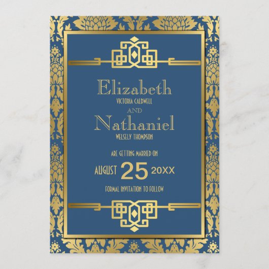 Gouden Romance jaren '20 Art Deco Save the Date (Voorkant)