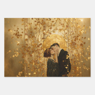 Gouden Romantisch Paar dat Zoent Inpakpapier Vel