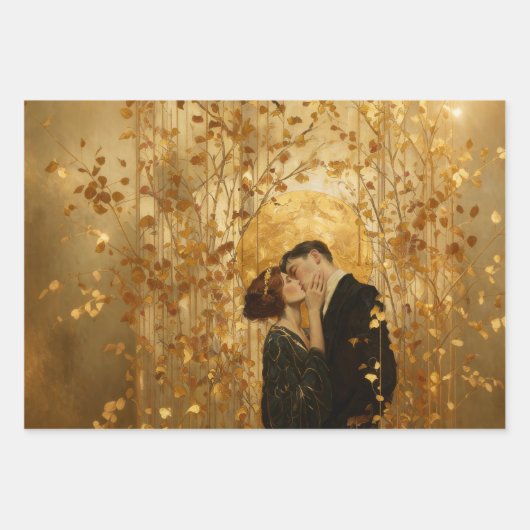 Gouden Romantisch Paar dat Zoent Inpakpapier Vel (Voorkant 2)