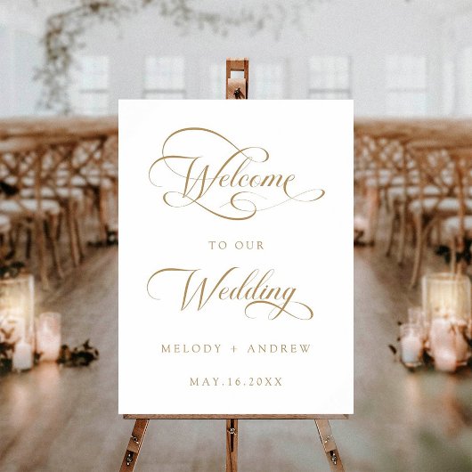 Gouden Romantisch Swirly Script Huwelijk Welkom Te Poster