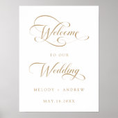 Gouden Romantisch Swirly Script Huwelijk Welkom Te Poster (Voorkant)