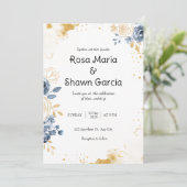 Gouden Romantische Bloemen Huwelijksuitnodiging Kaart (Staand voorkant)