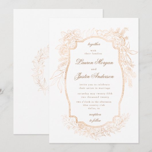 gouden romantische bloemetjes traditionele bruilof kaart (Voorkant / Achterkant)