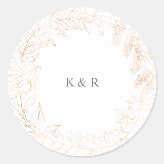 gouden romantische bloemmonogram bruiloft ronde sticker (Voorkant)