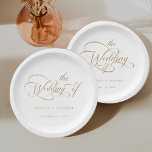 Gouden Romantische Classy Calligraphy Wedding Papieren Bordje<br><div class="desc">Eenvoudig goud en wit bord op trouwpapier is voorzien van een stijlvol,  romantisch,  wervelend kalligrafieletter met uw namen. Voor meer geavanceerde aanpassing van dit ontwerp,  klikt u op de BLUE DESIGN TOOL BUTTON hierboven!</div>