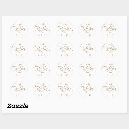 Gouden Romantische Classy Calligraphy Wedding Ronde Sticker (Vel)