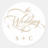 Gouden Romantische Classy Calligraphy Wedding Ronde Sticker (Voorkant)